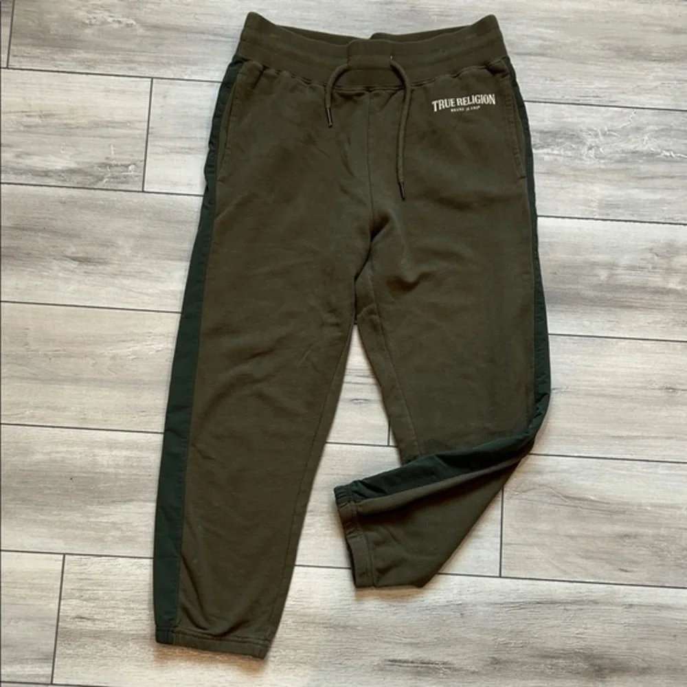 True Religion Panel drop crotch jogger sweats in green size small petite